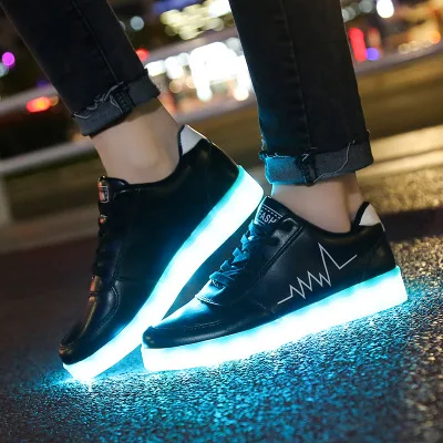 A62-Black Size 30-44 Kids Luminous Sneakers for Girls Boys Women Shoes with Light LED Shoes with Luminous Sole Glowing Sneakers LED Shoes - Цвет: A62-Black