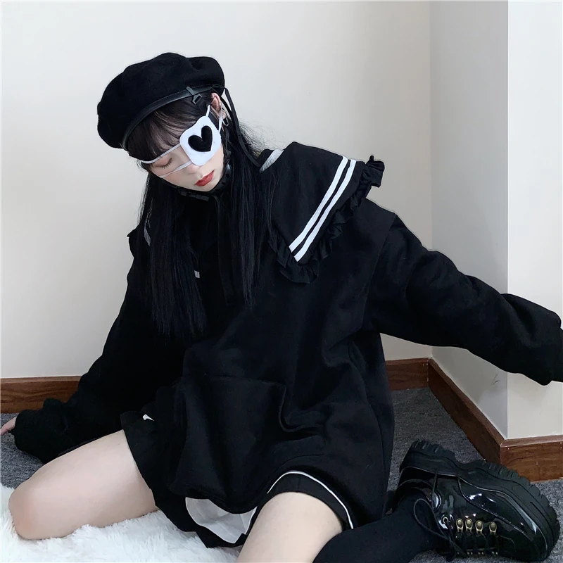 Женская толстовка в японском стиле Харадзюку С Длинным Рукавом и полосатым