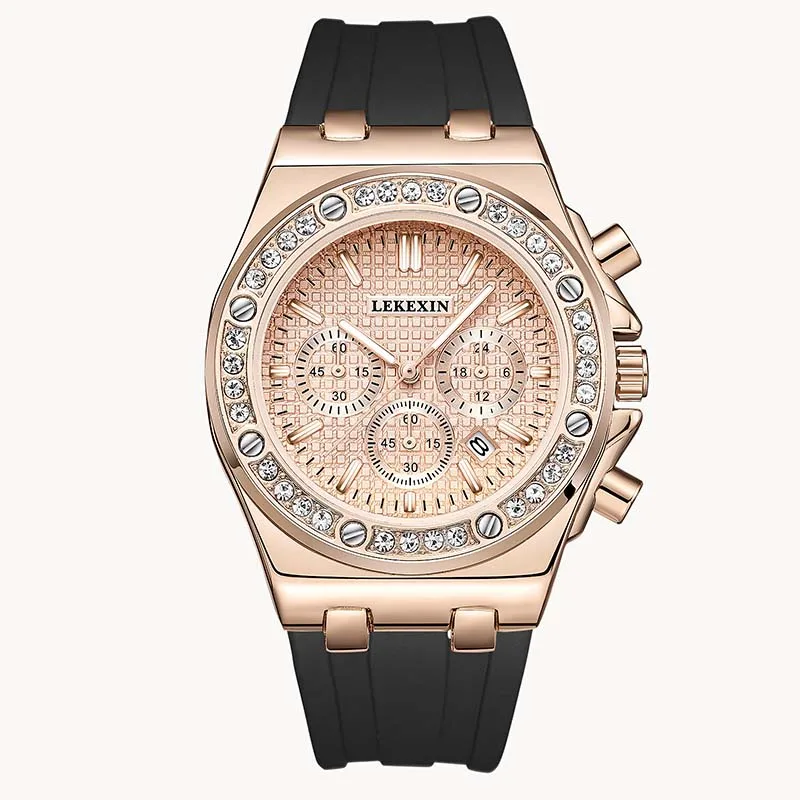 PINTIME Quartz Waterproof Watches Women Silicone Strap Three Dials Casual Women's Wristwatch Calendar enlarge
