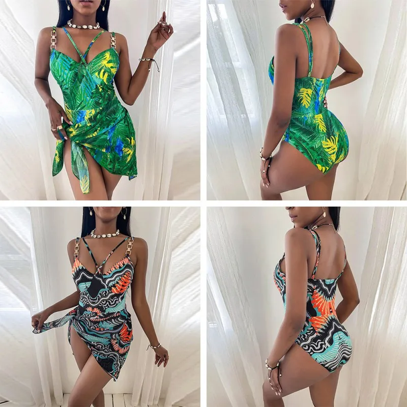 

Women's One Piece Swimsuit Printed Bikini Suit Print Mid-Waist Bikini Sets Swimsuit Women Sexy Swimwears