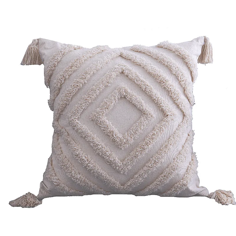 

Beige Tassels Cushion Cover Square 45X45CM Pillow Cover Sofa Home Decoration for Living Room and Bed Room Zip Open