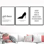 Модные женские художественные настенные плакаты на высоком каблуке, принты с мотивами девушек и боссов, черные и белые настенные картины, домашний декор YX133