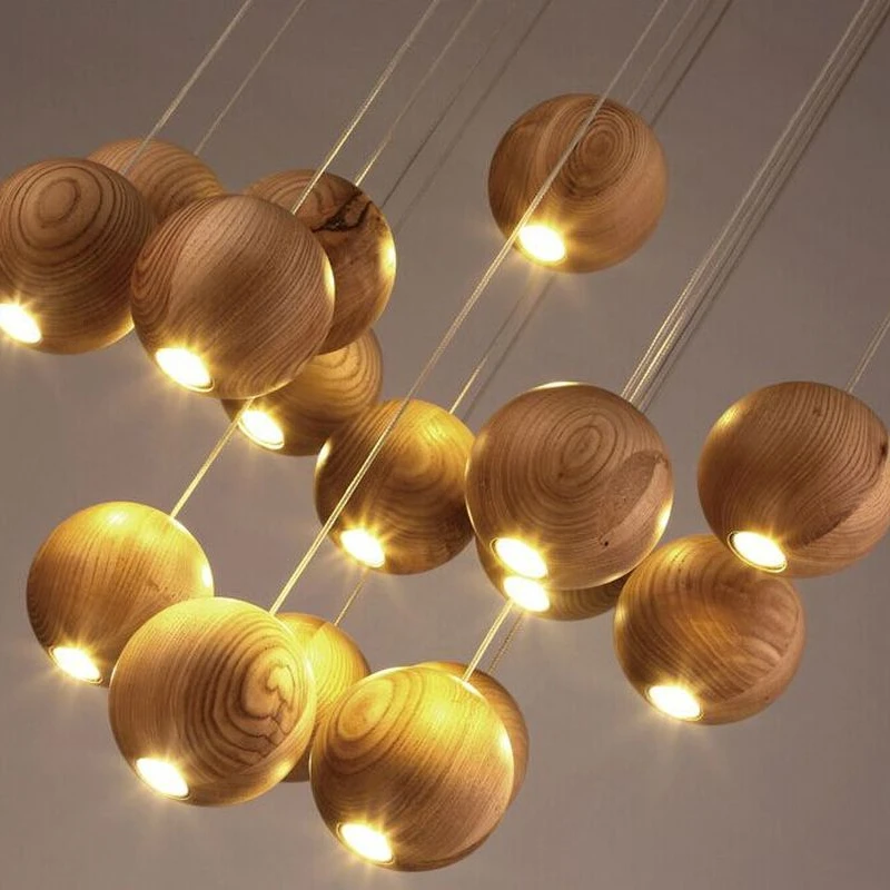Современный подвесной светильник из массива дерева креативный минималистичный