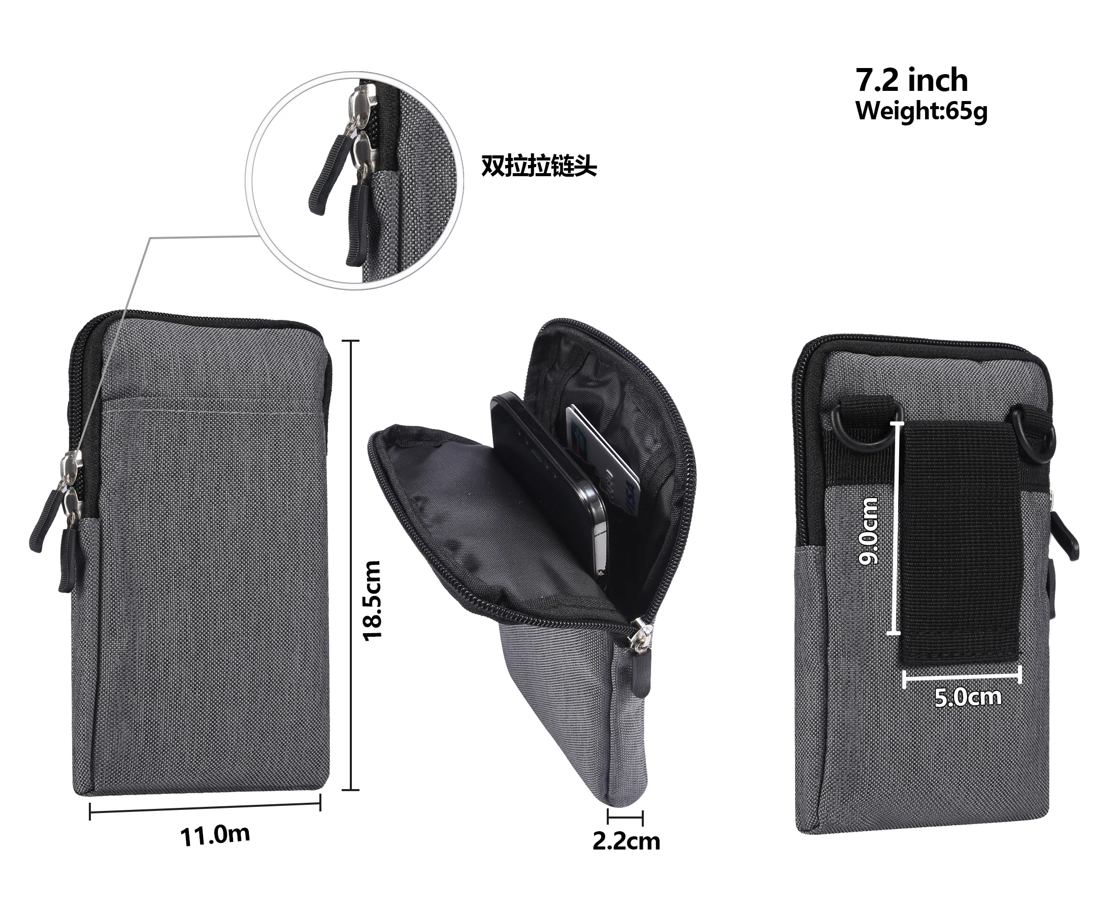 

4.7"~7.2"Waterproof fabric Pouch Bag Sleeve Case Cover for Redmi Note 10 Pro 10S Case POCO X3 Pro NFC F3 M3 Pro zipper card slot