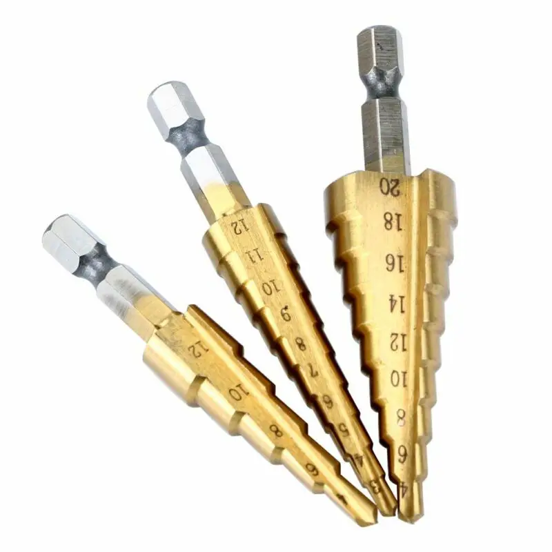

3pcs HSS4241 Metric Titanium-plated Metal Hex Step Drill Bit Hole Cutter Set