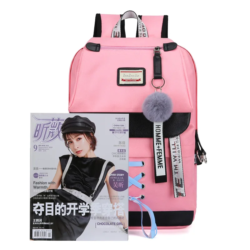 Large Black USB Backpacks Women School Backpack for Teenage Girls Bag Canvas Middle High College Student Bagpack New 2019 |