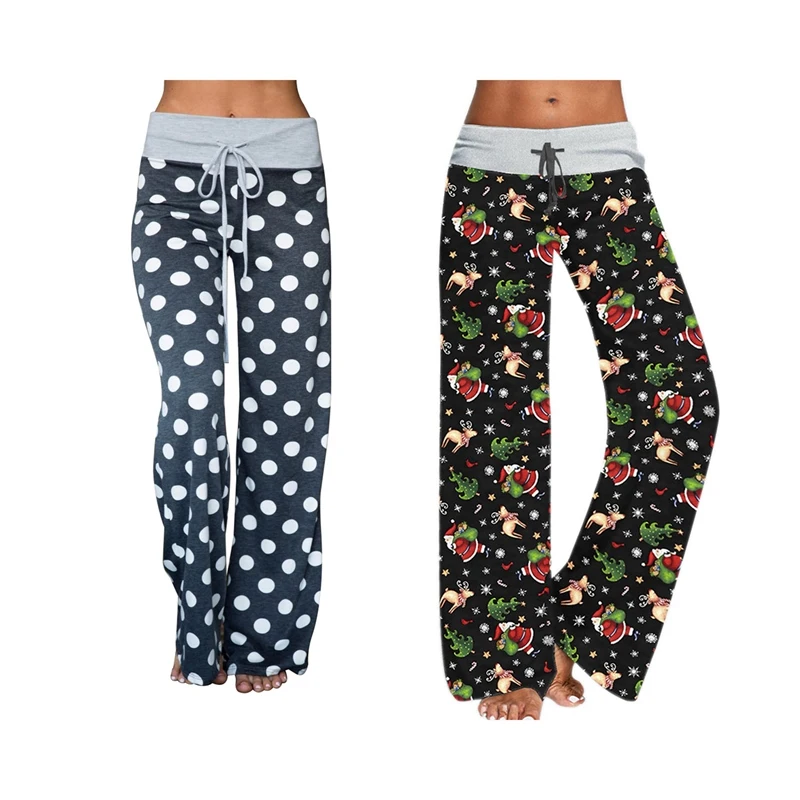 

2X Women's Joggers Pants Yoga Pants Trousers Wide Leg Pant High Waist Sweatpants XXXL Gray Wave Point / Santa Claus