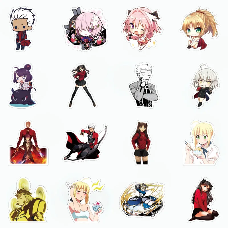 Pegatinas impermeables de Anime Fate Stay Night, 50 Uds., para papeler&iacute;a, para monopat&iacute;n, port&aacute;til, guitarra, bonitos dibujos animados de PVC-2