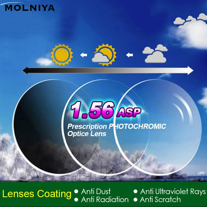 Фотохромные линзы для очков MOLNIYA 1 56 с одним зрением Оптические Линзы быстрым