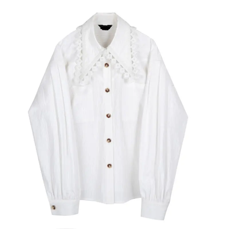 

XITAO New Solid Color Striped Shirt Fashion Trendy Lace Patchwork Women Casual Loose Simplicity Temperament All-match ZY4557