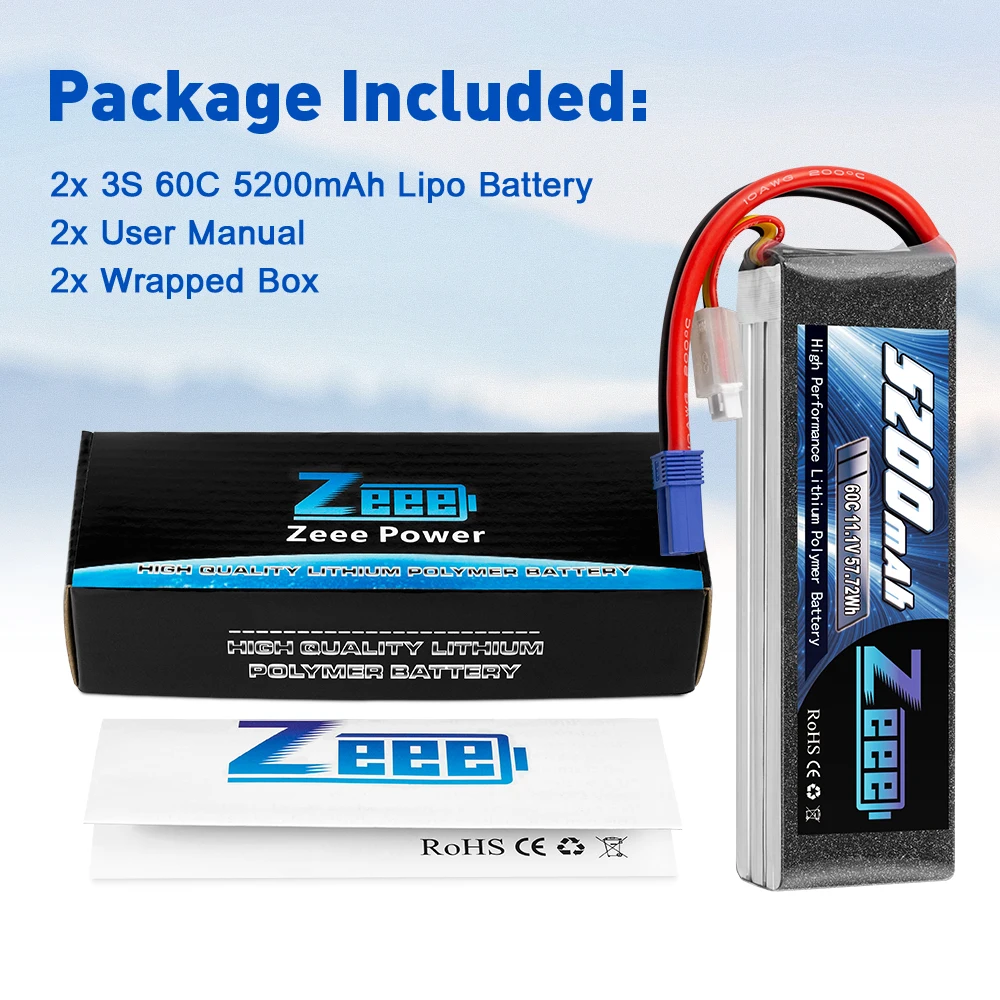 2 единицы zeee 3s lipo батарея 111 v 60c 5200 мач с ec5
