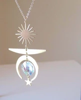 mystical magical sun moon stars crystal rainbow pendant necklaceboho stylegift for her