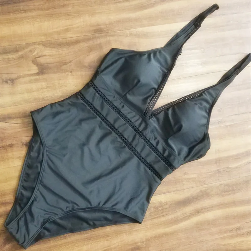 Размера плюс слитный купальник Женский Большой пикантный черный Maio большие