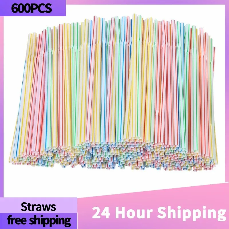 600 шт. одноразовые Разноцветные полосатые соломинки длина 8 дюймов|Однораз.