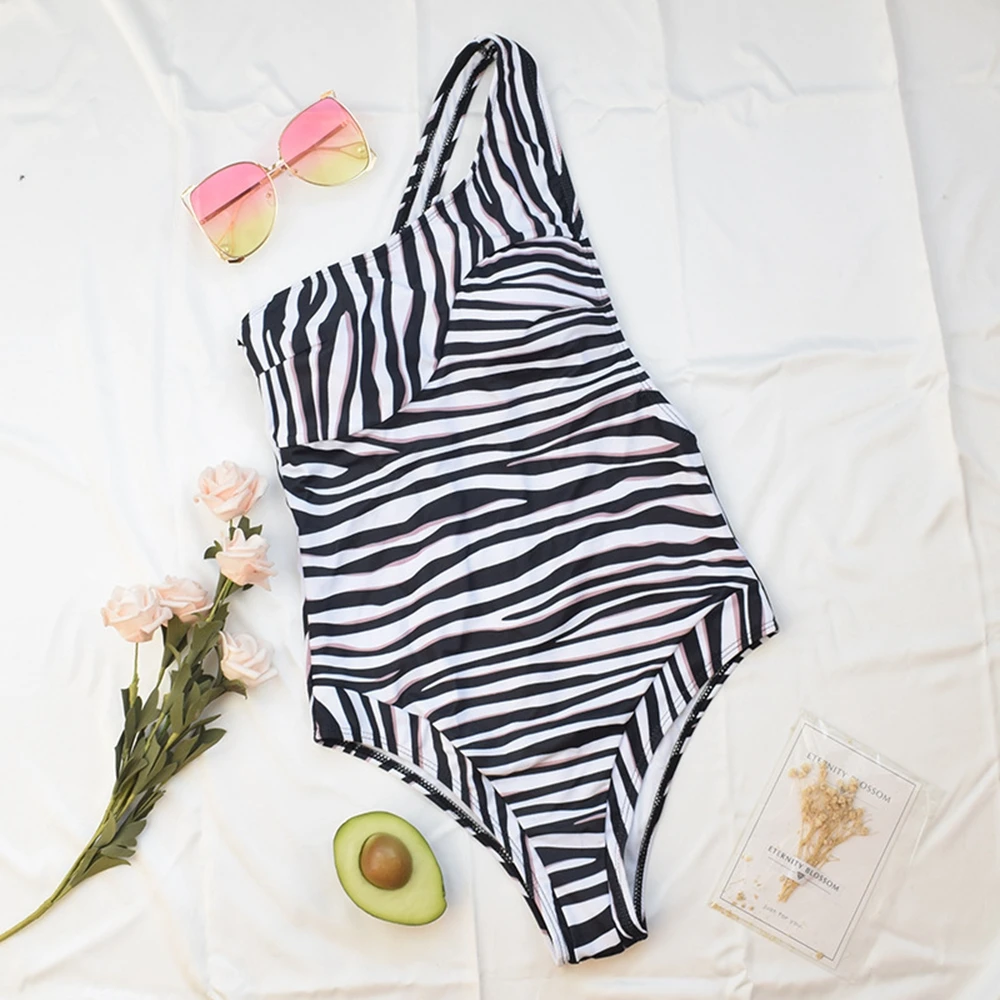 

One Piece Swimsuit 2021 Sexy Swimwear Women Striped Print Bodysuit Backless Bathing Suit Summer Beachwear Swimming Suit Monokini