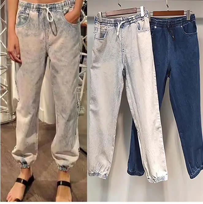 

Женские повседневные джинсы AAW011, свободные брюки с эластичным поясом, лентой с боковыми вставками, буквенным логотипом, A2