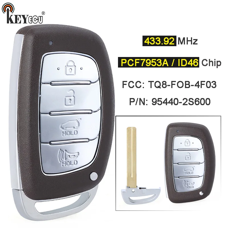 

KEYECU 433.92MHz PCF7953A ID46 TQB-FOB-4F03 P/N: 95440-2S600 4 Button Prox Smart Remote Car Key Fob for Hyundai Tucson 2014-2015