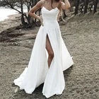 Простое пляжное свадебное платье трапециевидной формы с рюшами, шифоновые сексуальные свадебные платья подружки невесты на бретельках с открытой спиной и Боковым Разрезом по индивидуальному заказу