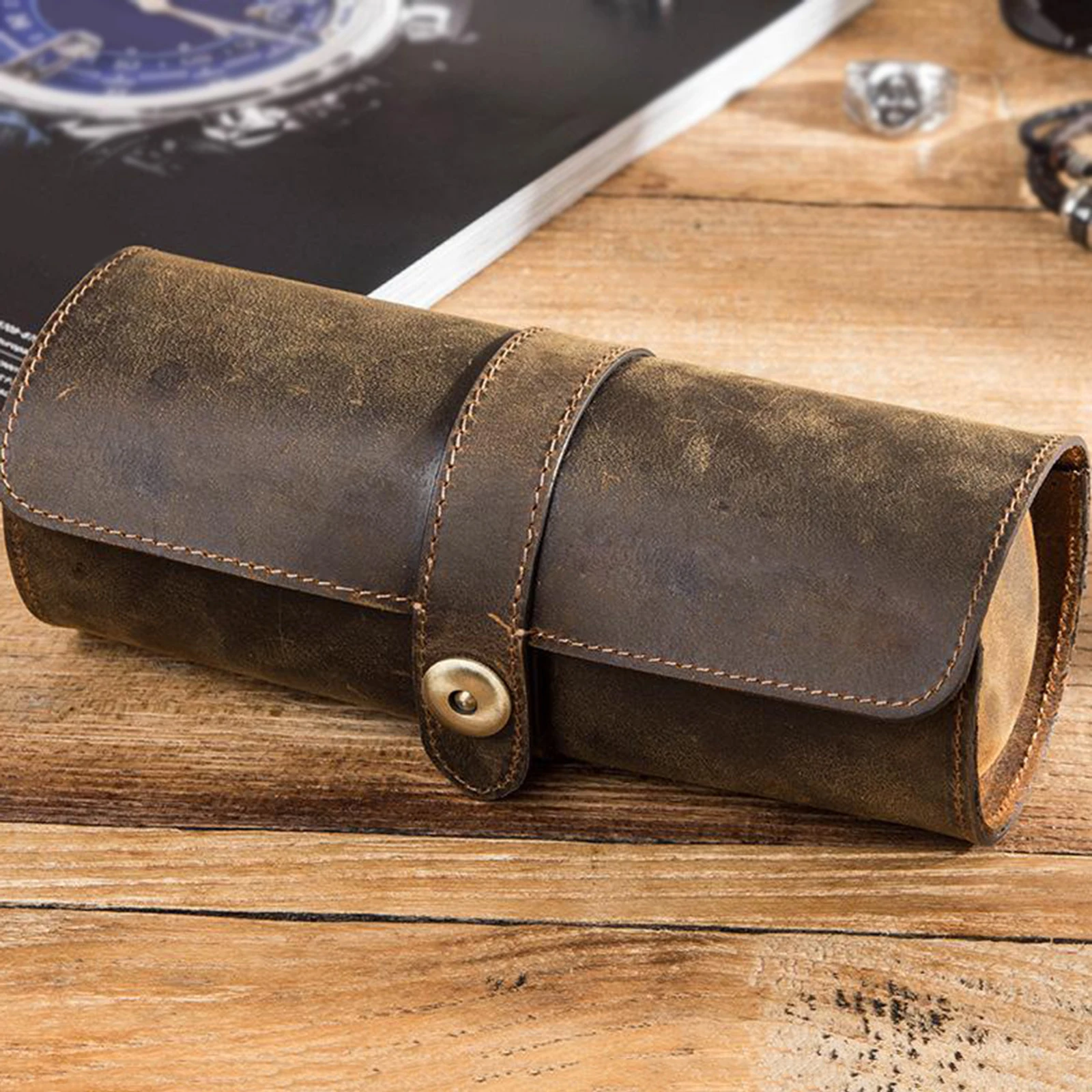 

3 Slot Handmade Watch Roll Pouch Organizer for Travel Display Drawer Husband