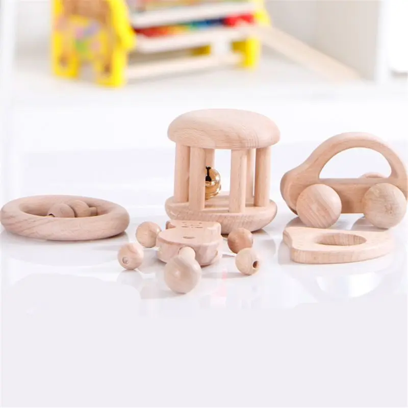 

No Paint Nursing Wooden Teether Wooden Rattles Baby Toys Puzzle Toys Newborn Toddler Infant Gift