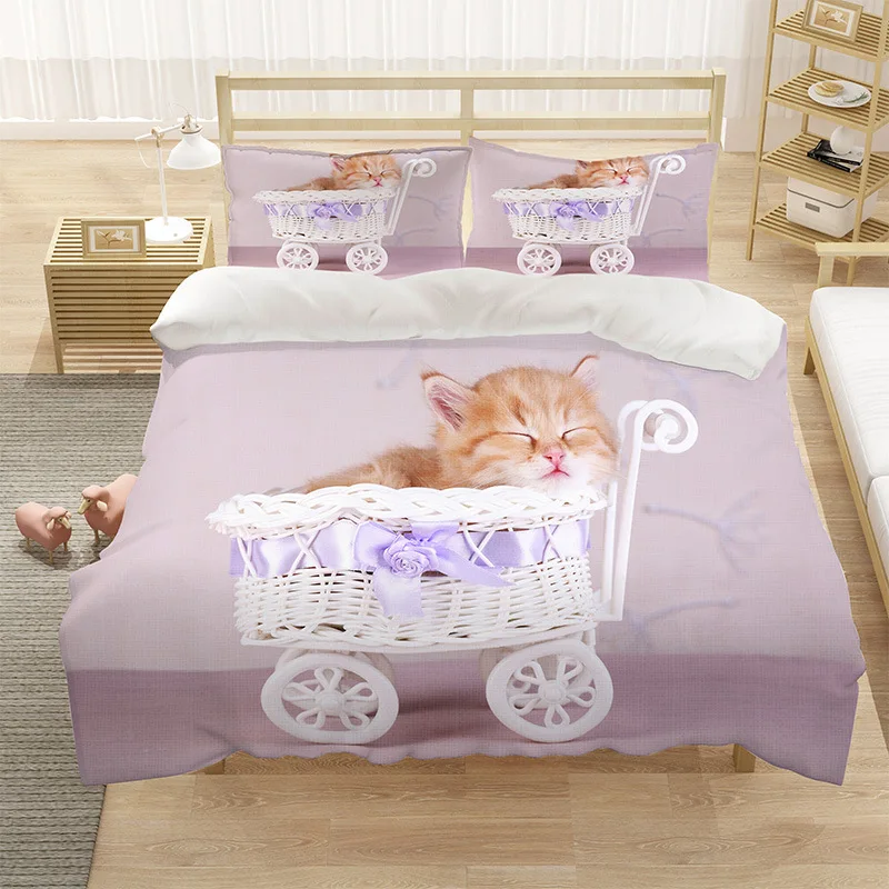 

Cartoon Pink Printing Cat Bedding Set Children/kid Duvet Cover Queen/Twin/King Size Bedclothes Pillowcase Quilt Comforter Covers