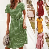 elegant summer ladies stripe printing simple dress 5 colors women dress ruffle hem for party