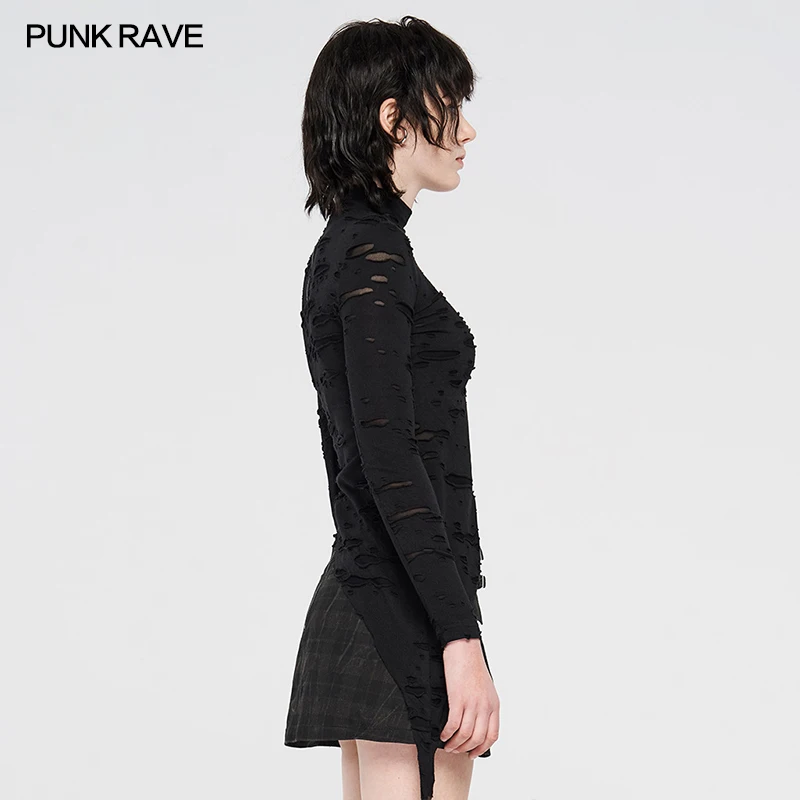 Женская футболка из ПУ кожи с асимметричным вырезом и пряжкой