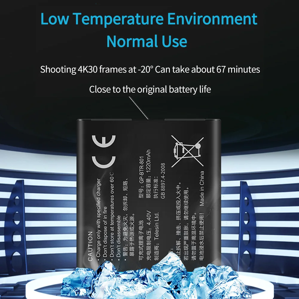 TELESIN 3Pack 1220mAh Battery LED Charging Box With Type-C Cable for GoPro Hero 8 7 6 Hero 5 Black Camera Accessories