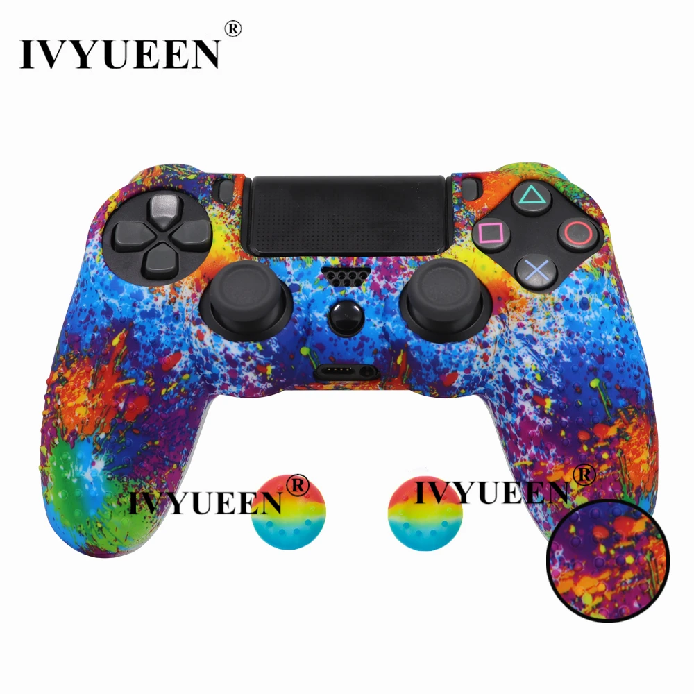 Art Splash IVYUEEN 25 Colors For PlayStation 4 PS4 Pro Slim Controller Silicone Protective Skin Case Cover Thumb Grip Caps for Dualshock 4 - Цвет: Art Splash