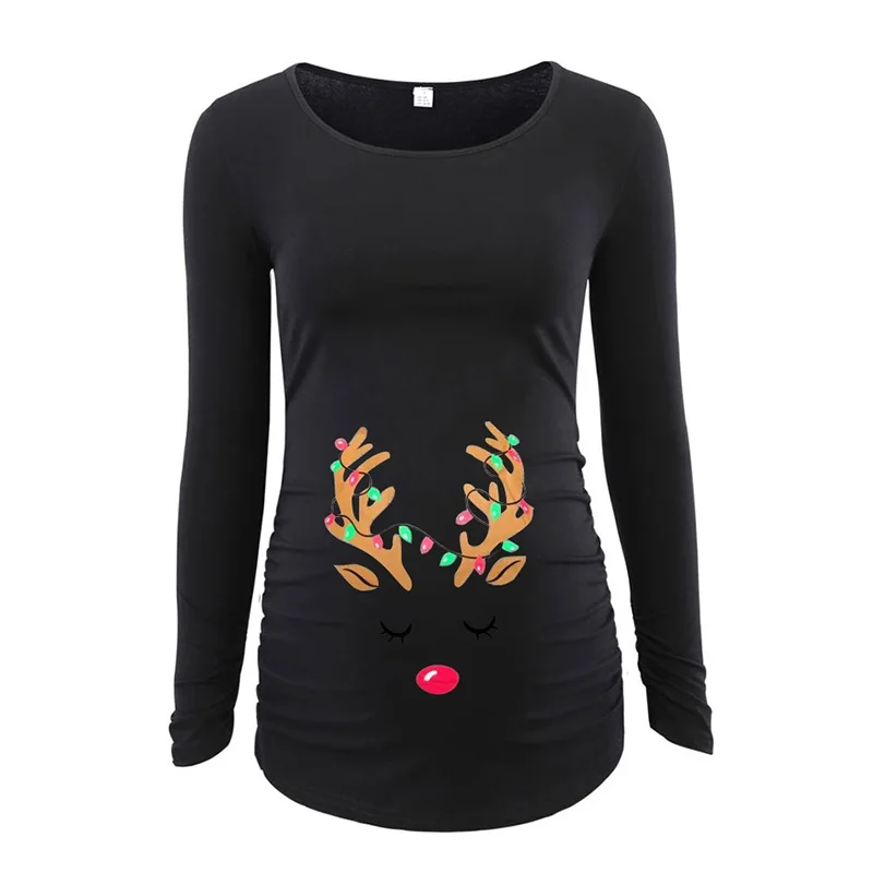 Zentrex для женщин Туника Скелет детские забавные Хэллоуин материнства Топы с длинным рукавом лестно Сторона Ruched беременность черная рубашка