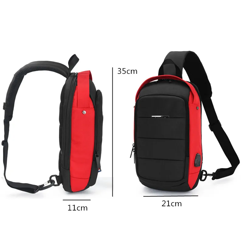 

OZUKO Casual Men's Chest Pack Waterproof Crossbody Bags Male USB Charging Shoulder Bag Large Capacity Oxford Messenger Bag 2021