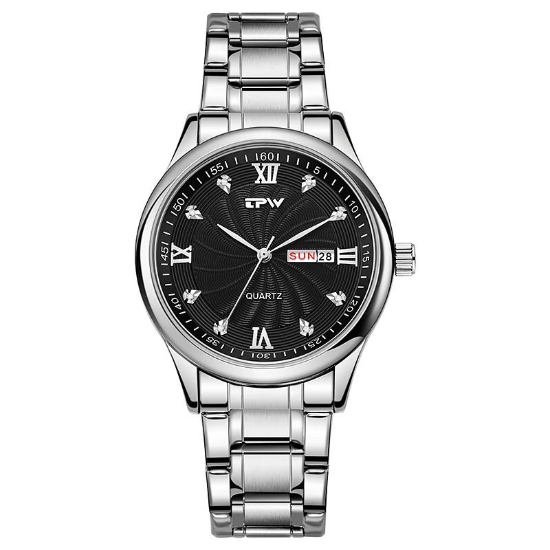 TPW Мужские Аналоговые кварцевые часы с бриллиантом полностью из нержавеющей