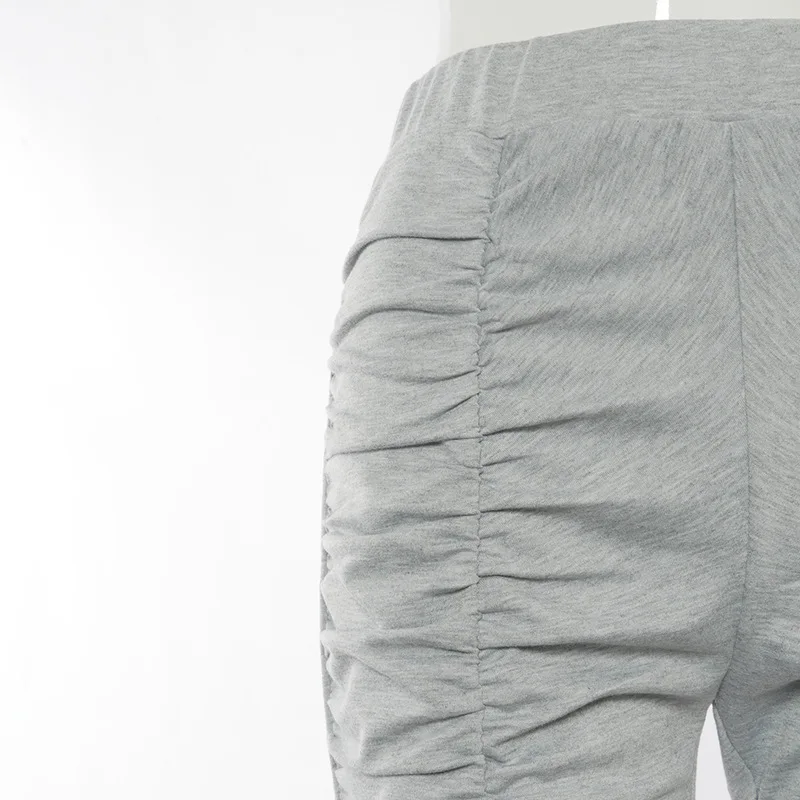 

Gray Ruched Stacked Biker Shorts Women Spring Summer 2021 Fashion Sport High Waist Short Sweat Pants