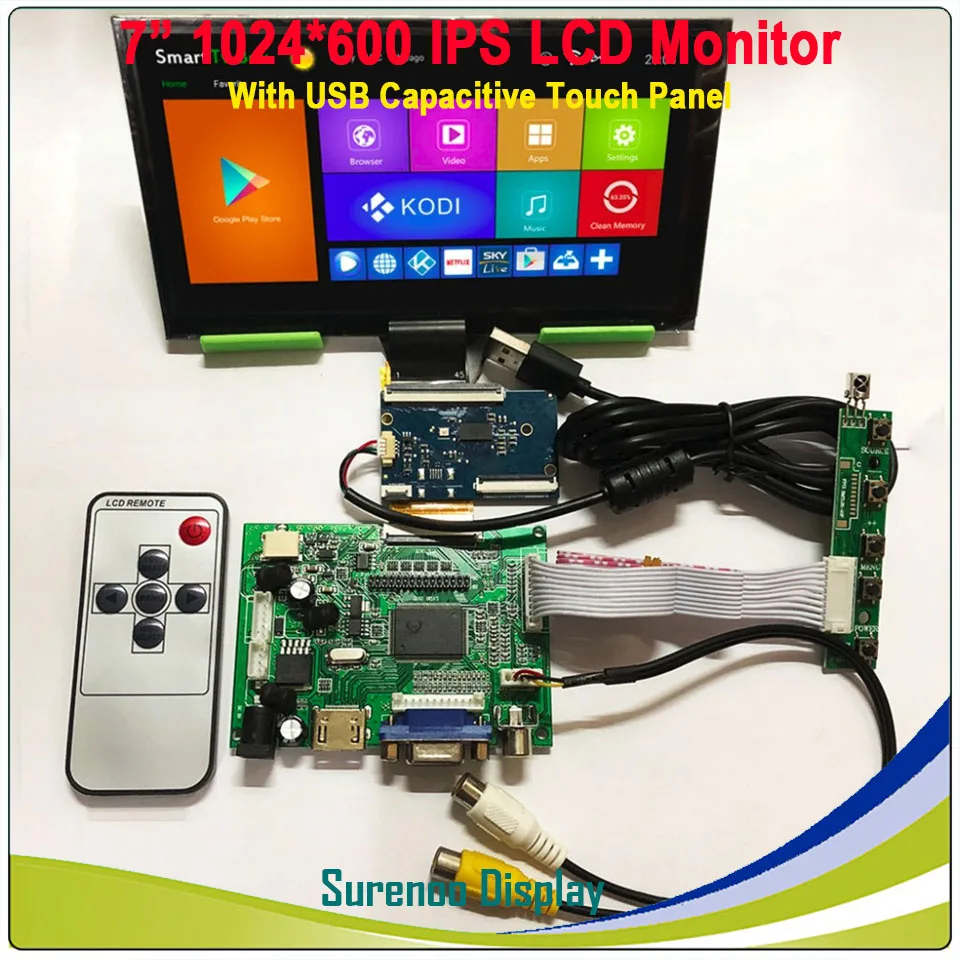 " 1024*600 ips ЖК-модуль монитор дисплей+ HDMI/VGA/2AV плата+ емкостная сенсорная панель ж/USB контроллер для Windows и Android