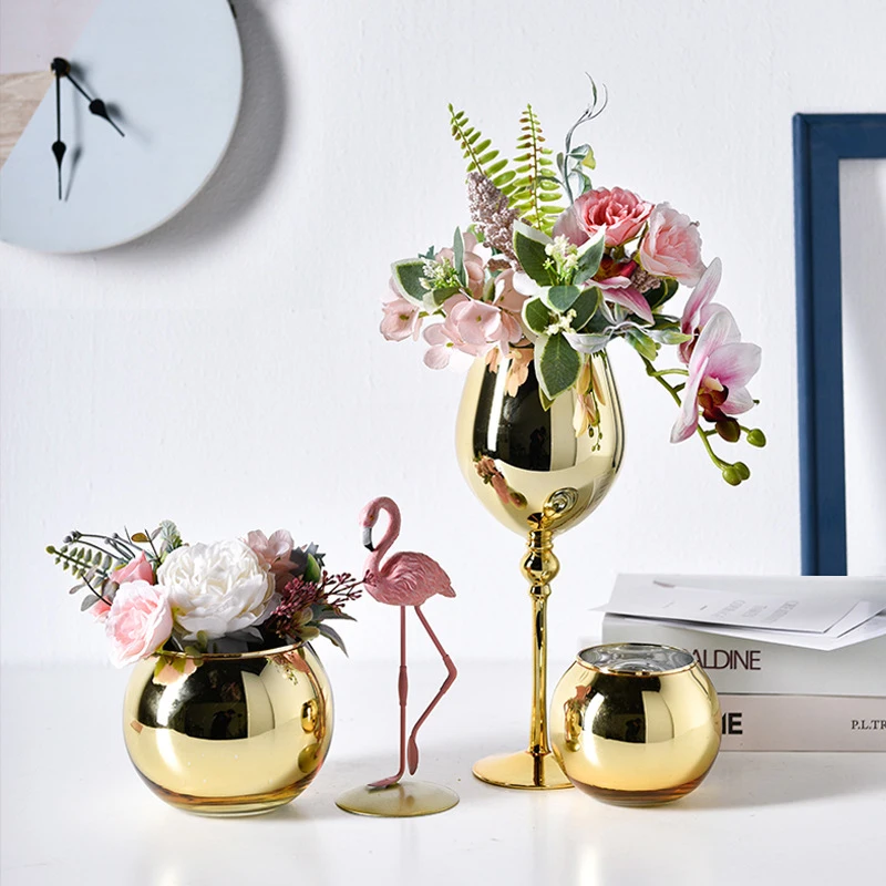 

Flower Vase Decoration Home Flower Pot Golden Wine Glass Vase Luxury Table Arrangement Nordic Decoration Vases for Flowers