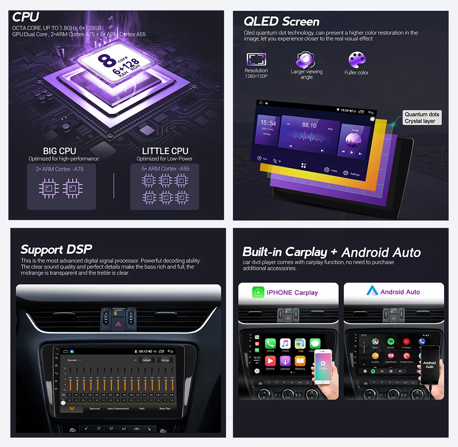 NaviFly 6 ГБ + 128 Гб 8 ядер QLED 1280*720 DSP Carplay Android 10 0 Автомобильный навигатор GPS радио плеер