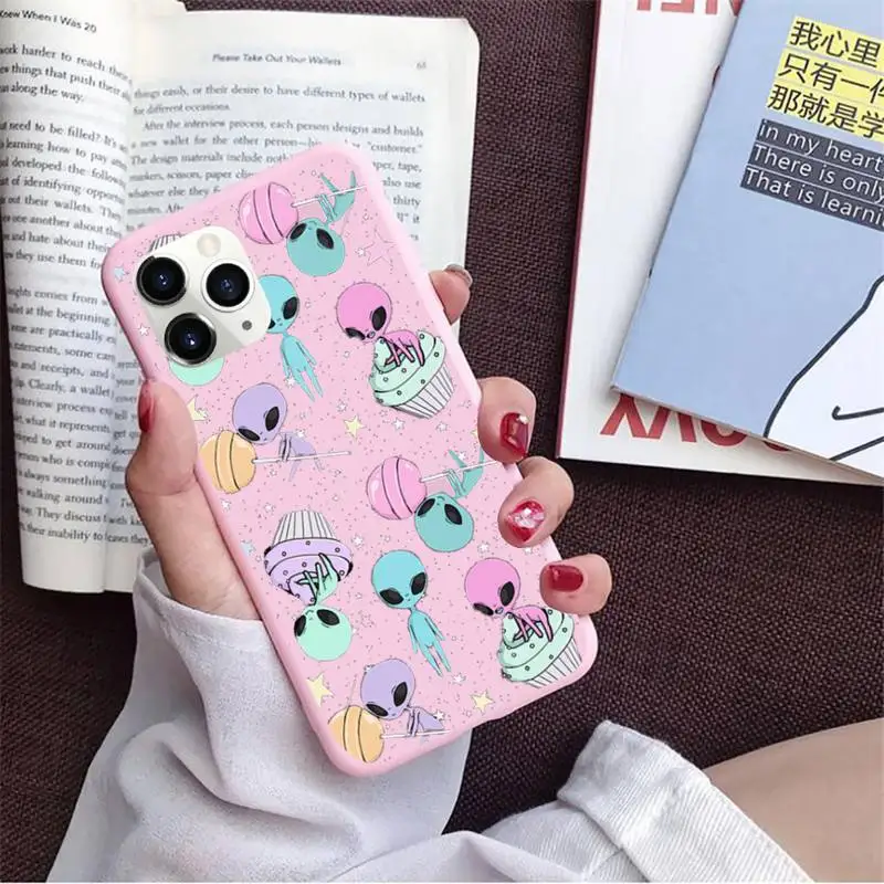 

Aesthetics Cute Cartoon alien space Phone Case Candy Color for iPhone 11 12 pro XS MAX 8 7 6 6S Plus X 5S SE 2020 XR