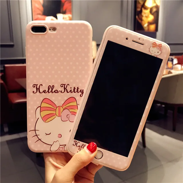 1 Мультфильм hello kitty чехол пленка для iPhone 6 S 6 S 7 8 Plus 7Plus KT Cat закаленное стекло Coque для IPhone7 IPhone8 мягкие чехлы - Цвет: 1