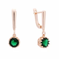 luxury women korean earring trendy green stone cubic zircon rose 585 gold fashion jewelry