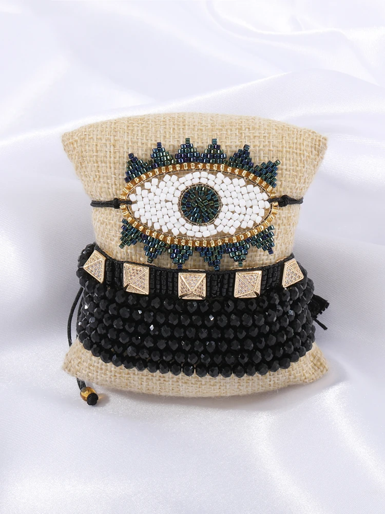 

YUOKIAA MIYUKI Turkish Evil Eye Bracelets Set Pulsera Trendy Boho Adjustable Handmade Loom Woven Jewellery Bangles for Women