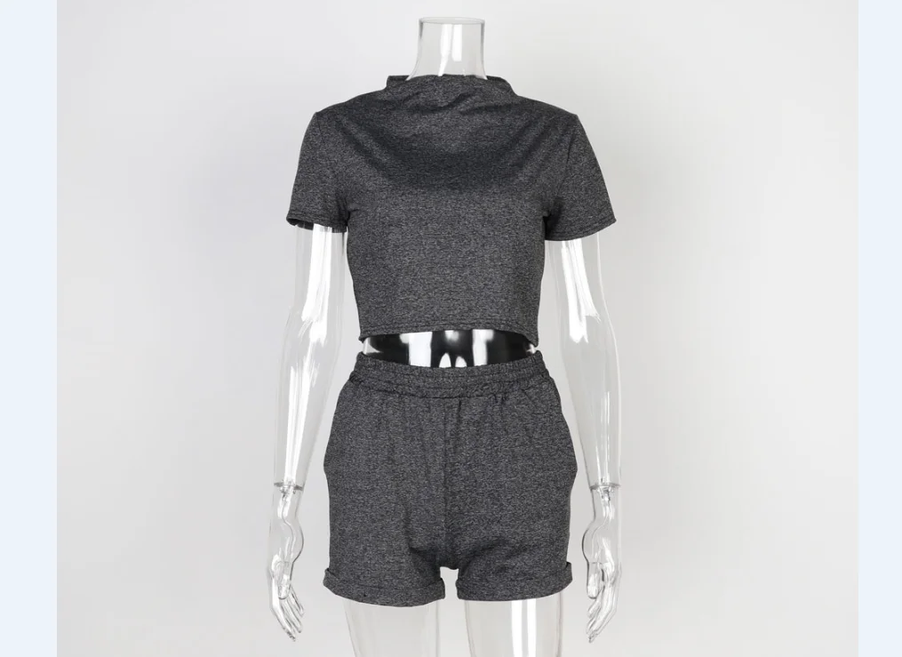 

Women 2 Piece Set Tracksuit Women Summer Clothes Short Sleeve Top Shorts Sports Suit