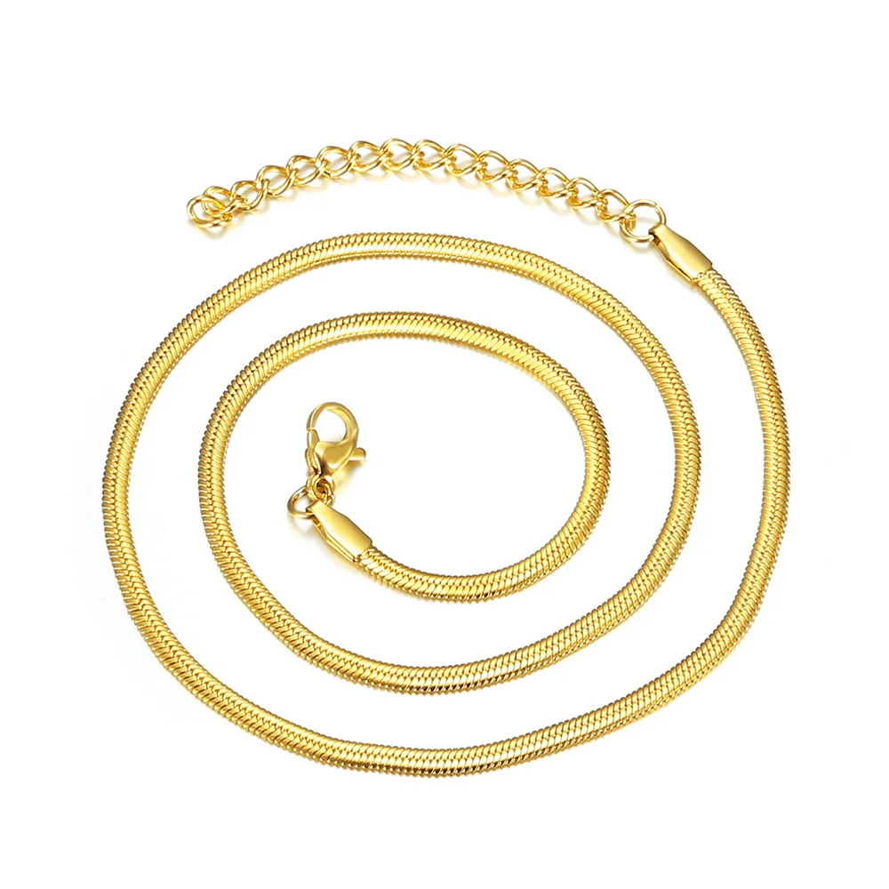 Купи MAGIC ZONE Punk Women Necklace 2.5MM Gold Color Stainless Steel Flat Snake Chain Choker Necklace For Women Men Chain Jewelry за 197 рублей в магазине AliExpress