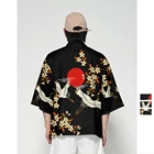 Японское кимоно с рукавом летучая мышь Haori Yukata, летнее кимоно, кардиган, Мужская Уличная одежда, 3D футболка, костюм самурая журавль, кимоно