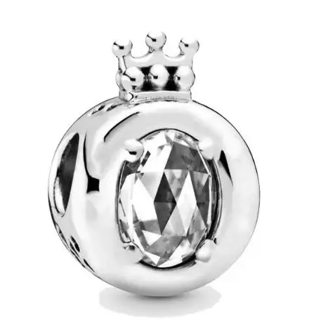 

Genuine 925 prata esterlina granulo claro cristais cintilante coroa o charme ajuste pan feminino pulseira & colar joias diy