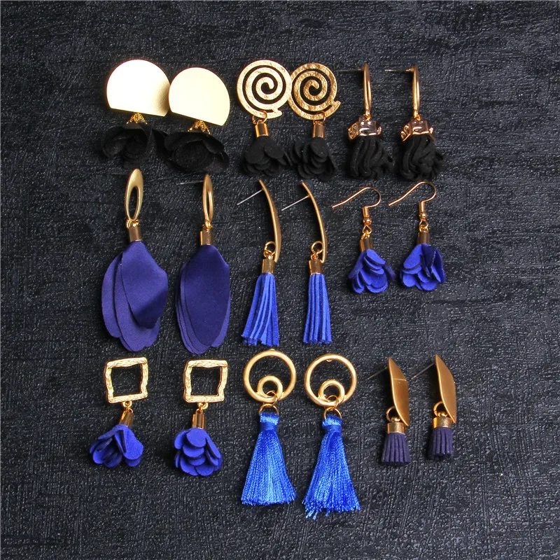 Женские серьги подвески ручной работы в богемном стиле винтажные синие