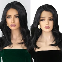 synthetic lace wig long wave black color with baby hair heat resistant fiber side part lace wig for women cosplay wig