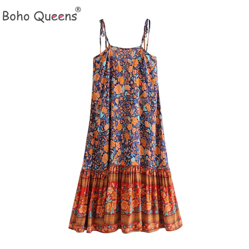 Женское винтажное платье миди на бретельках плиссированное пляжное с цветочным