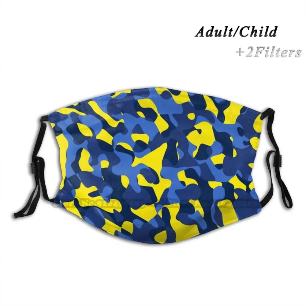 

Blue And Yellow Camouflage Camo Pattern Design Anti Dust Filter Washable Face Mask Kids Camo Cammo Camouflage Camouflage