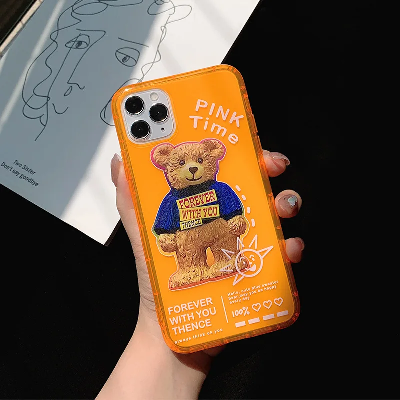 Флуоресцентный оранжевый чехол для телефона iphone 11 pro max с медведем 6 7 8 plus xs xr