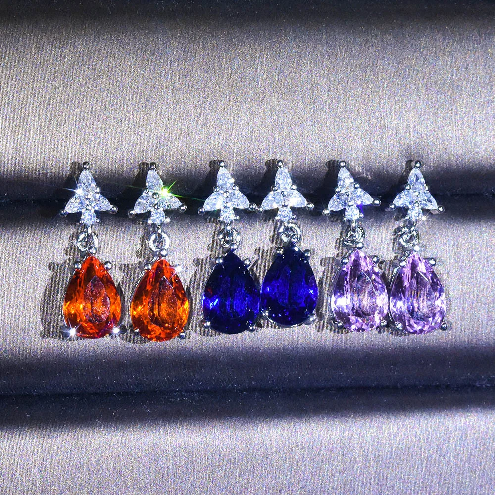 

925 Sterling Silver New Fashion Temperament Inlaid Zircon Color Crystal Stud Earrings For Women Exquisite Jewelry Gift Wholesale